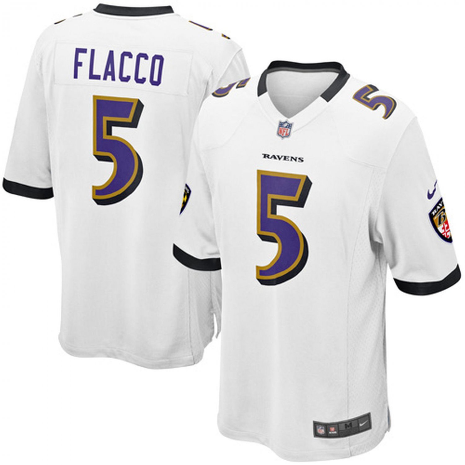 Men's Baltimore Ravens #5 Joe Flacco Whites Stitched Jersey