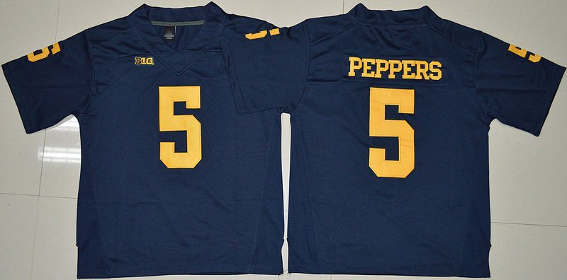 Men's Michigan Wolverines Jabrill Peppers #5 Navy Colleges Stitched Jersey