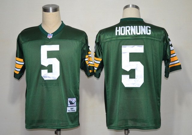 Men's Green Bay Packers #5 Hornung Throwback Green Stitched Jersey