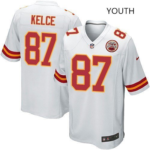 Youth Kansas City Chiefs #87 Travis Kelce White Stitched Jersey
