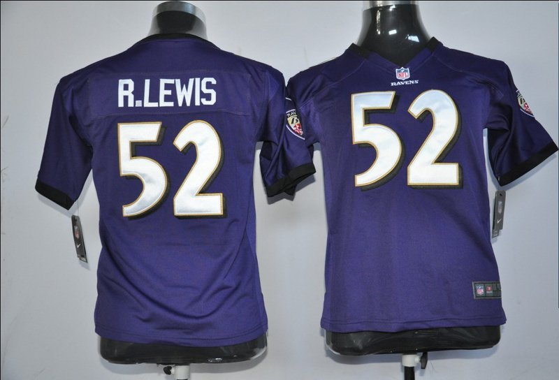 Youth kids Ravens #52 Ray Lewis purple Stitched Jersey