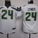 Youth kids Seahawks #24 Marshawn Lynch white Stitched Jersey