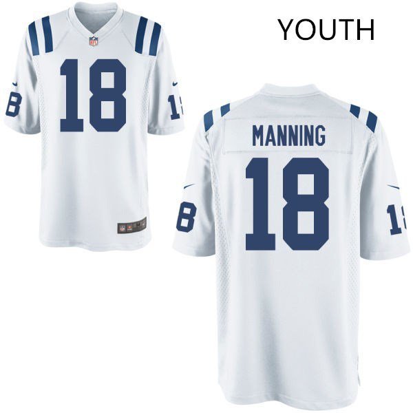 Youth kids Colts #18 Peyton Manning white Stitched Jersey