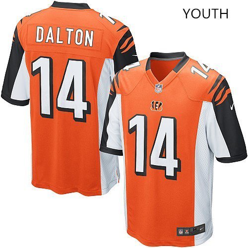 Youth kids Bengals #14 Andy Dalton orange Stitched Jersey
