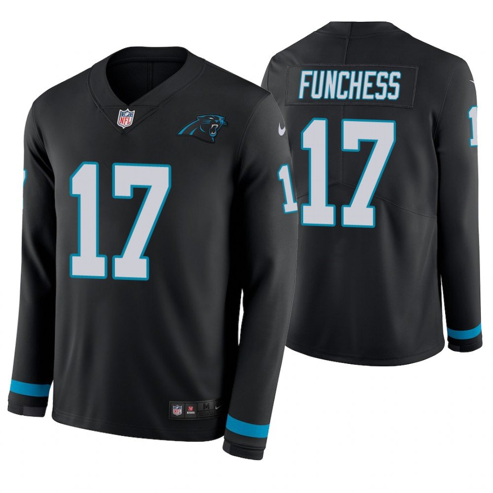 Carolina Panthers #17 Devin Funchess Black Therma Long Sleeve Stitched Jersey