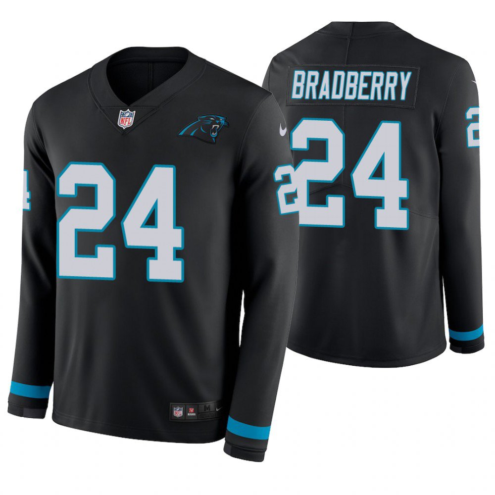 Carolina Panthers #24 James Bradberry Black Therma Long Sleeve Stitched Jersey