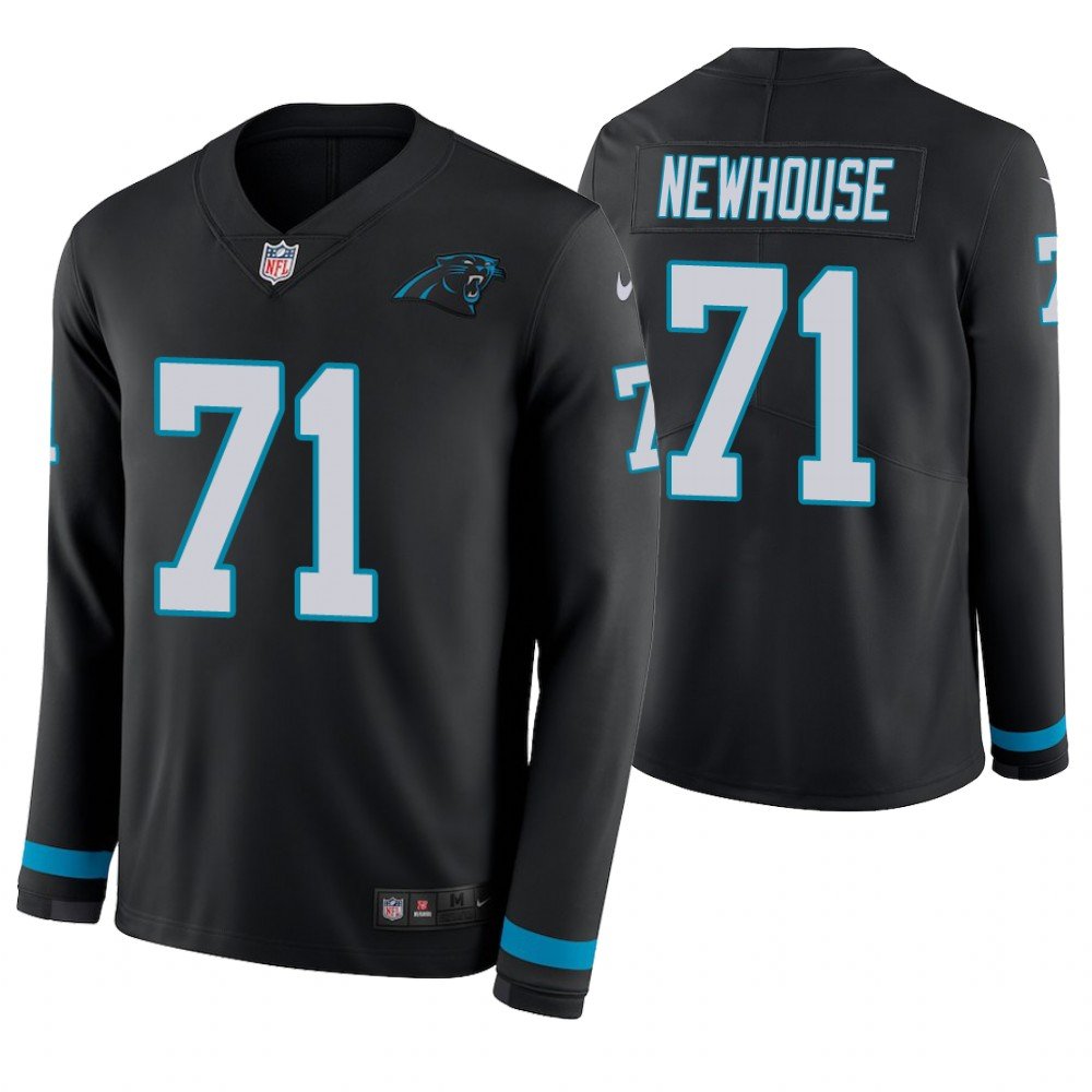 Carolina Panthers #71 Marshall Newhouse Black Therma Long Sleeve Stitched Jersey