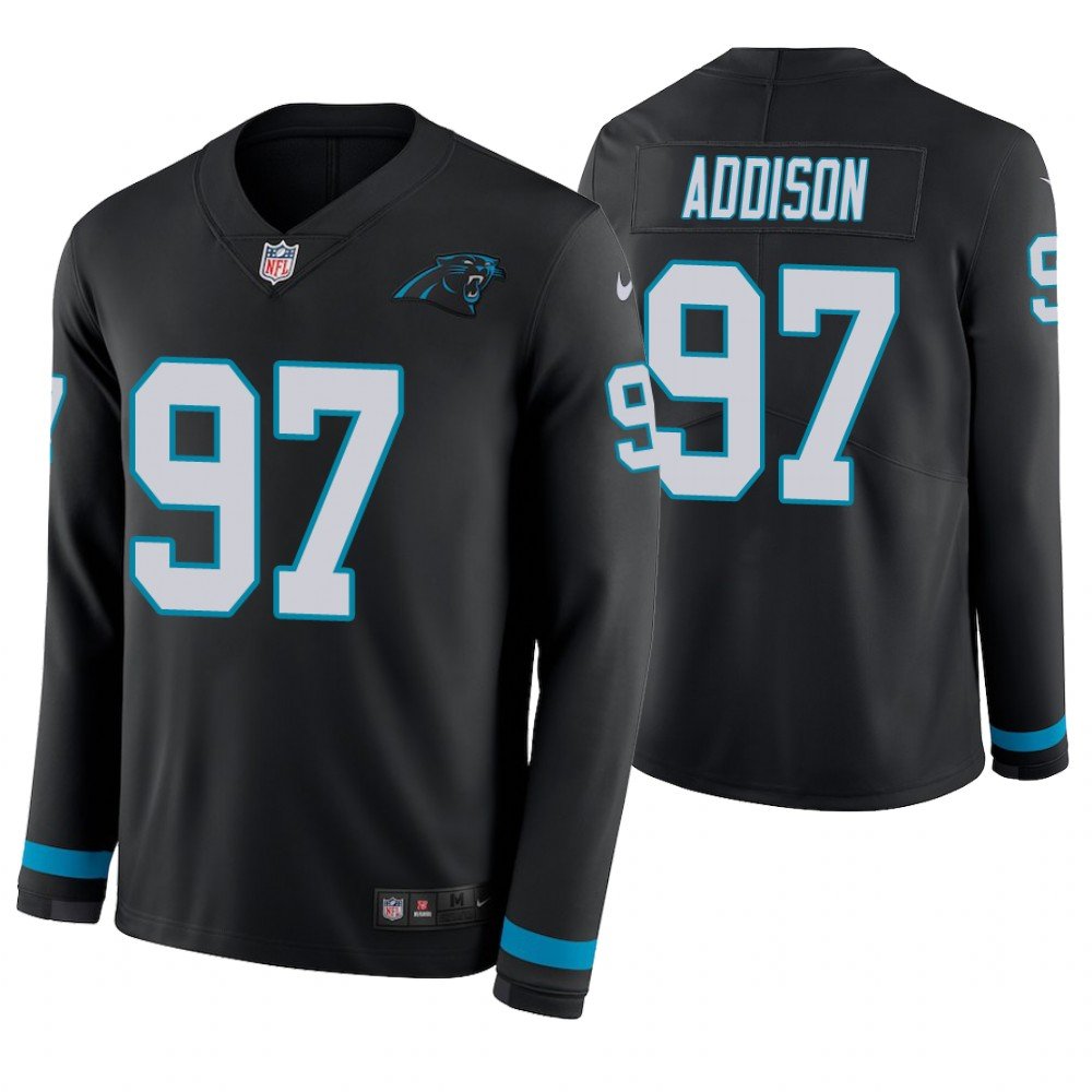Carolina Panthers #97 Mario Addison Black Therma Long Sleeve Stitched Jersey
