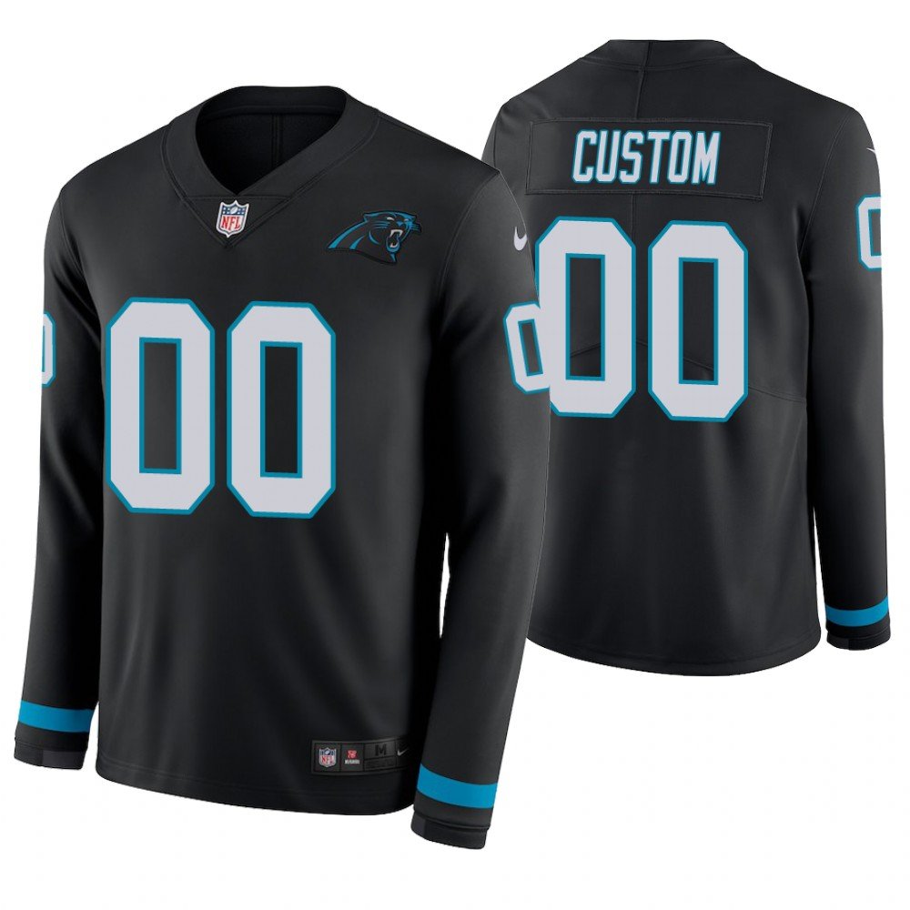Carolina Panthers Custom Name And Number Black Therma Long Sleeve Stitched Jersey