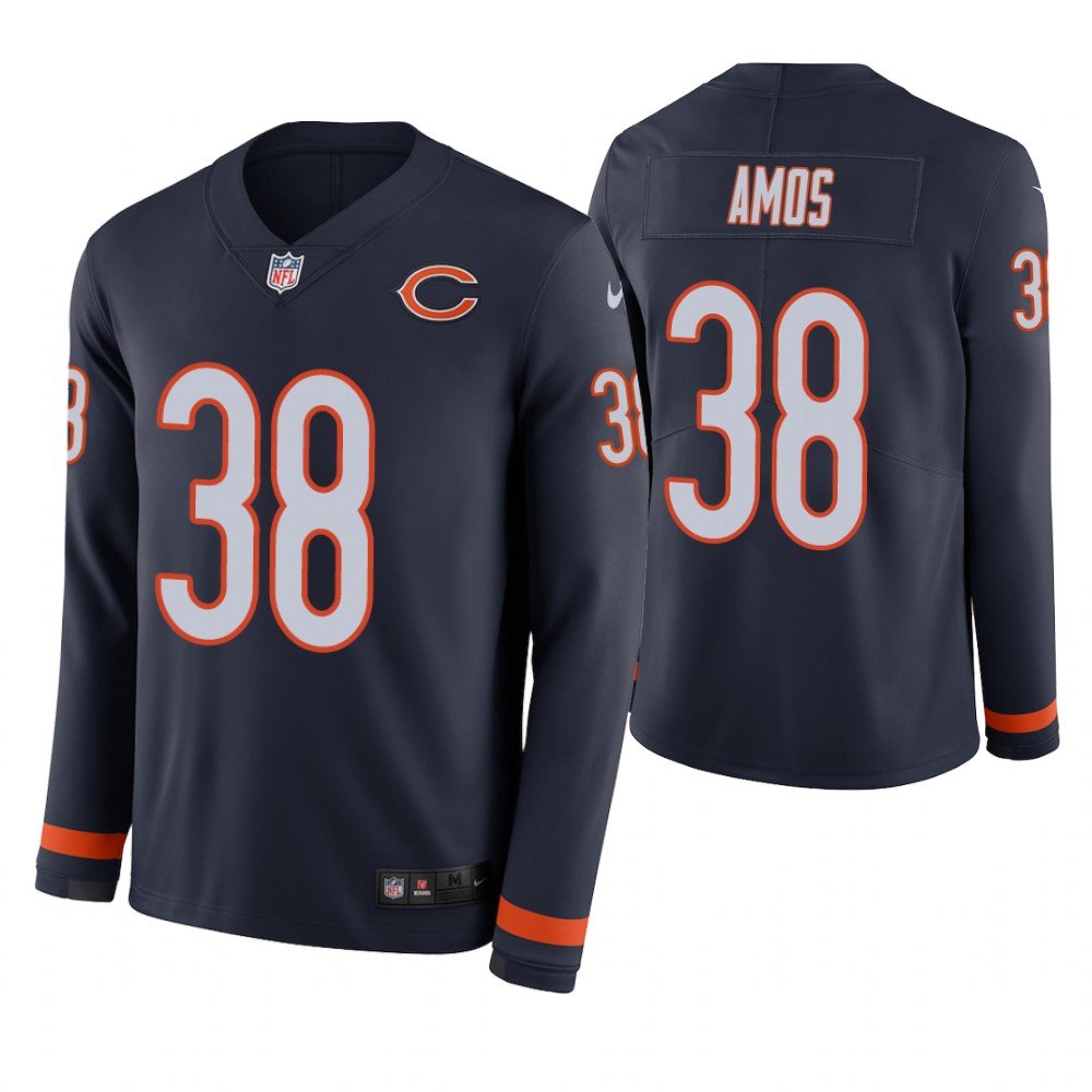 Chicago Bears #38 Adrian Amos Navy Therma Long Sleeve Stitched Jersey
