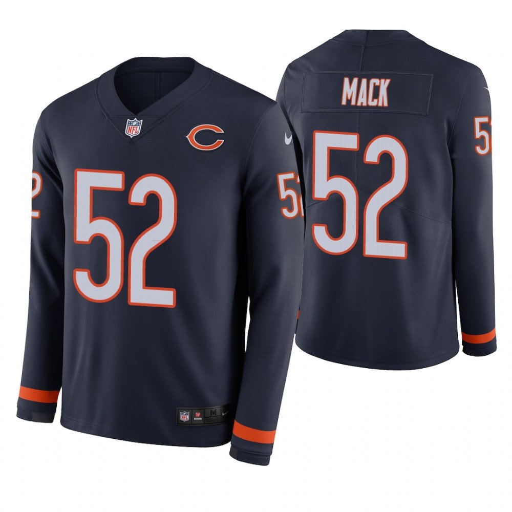 Chicago Bears #52 Khalil Mack Navy Therma Long Sleeve Stitched Jersey