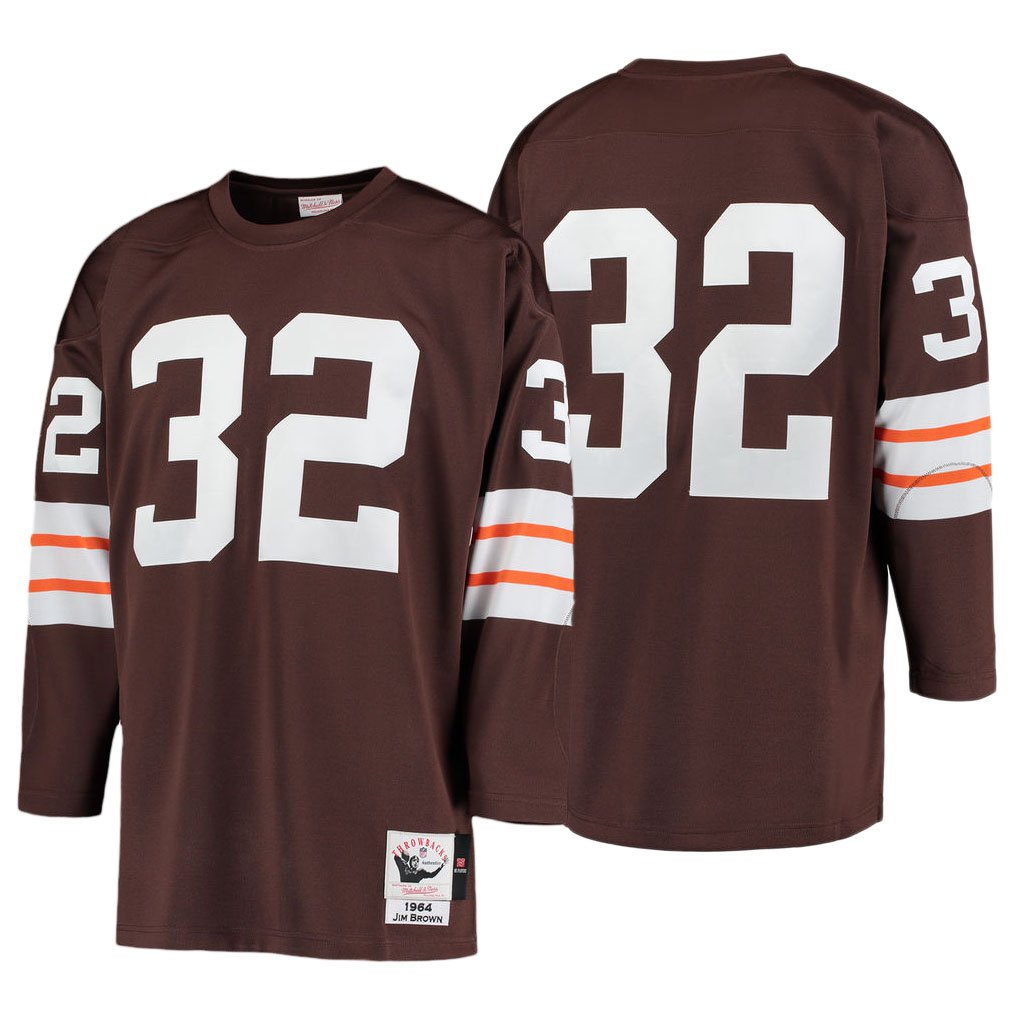 Cleveland Browns 32 Jim Brown Brown Throwback Long Sleeve Stitched Jersey
