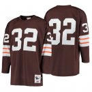 Cleveland Browns #32 Jim Brown Brown Throwback Long Sleeve Stitched Jersey