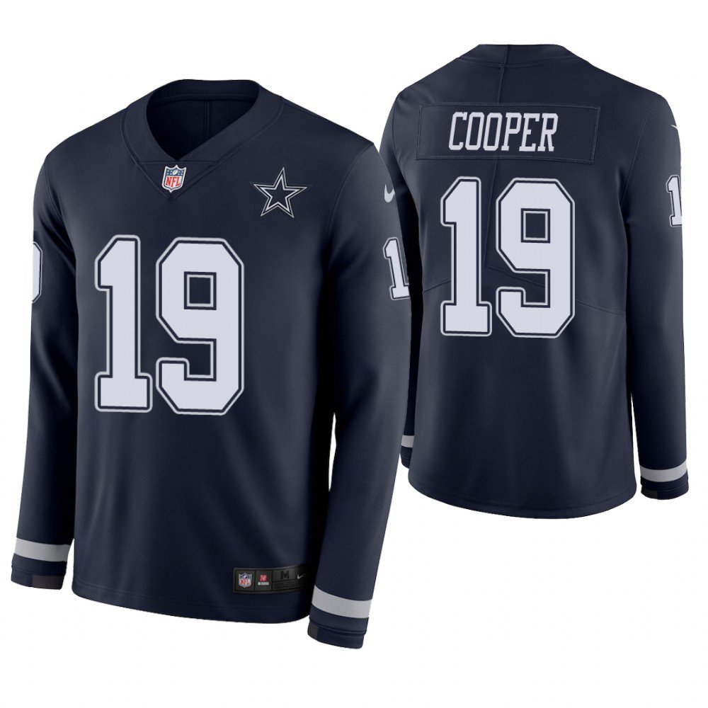Dallas Cowboys #19 Amari Cooper Navy Therma Long Sleeve Stitched Jersey