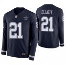 Dallas Cowboys #21 Ezekiel Elliott Navy Therma Long Sleeve Stitched Jersey