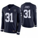 Dallas Cowboys #31 Byron Jones Navy Therma Long Sleeve Stitched Jersey