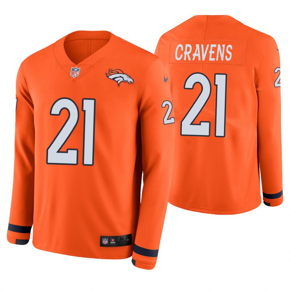 Denver Broncos #21 Su'a Cravens Orange Therma Long Sleeve Stitched Jersey