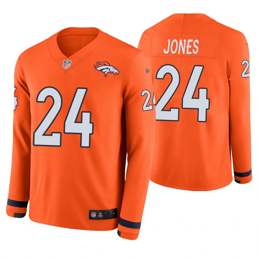 Denver Broncos #24 Adam Jones Orange Therma Long Sleeve Stitched Jersey