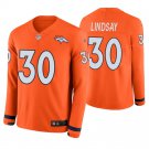 Denver Broncos #30 Phillip Lindsay Orange Therma Long Sleeve Stitched Jersey