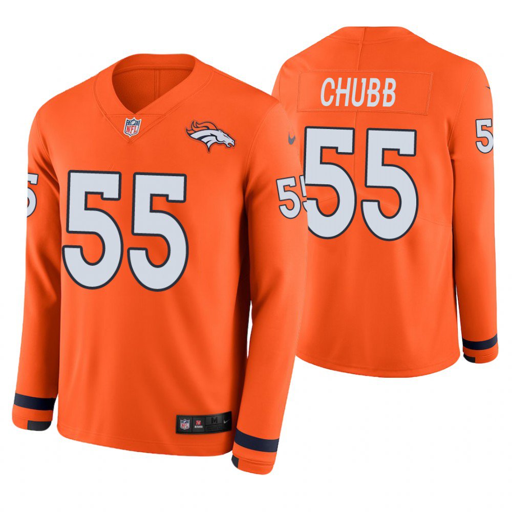 Denver Broncos #55 Bradley Chubb Orange Therma Long Sleeve Stitched Jersey