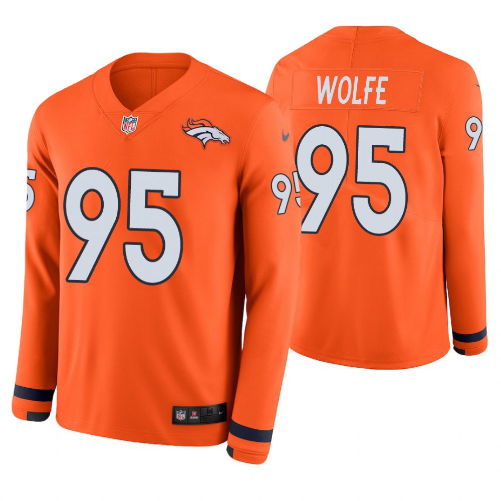 Denver Broncos #95 Derek Wolfe Orange Therma Long Sleeve Stitched Jersey