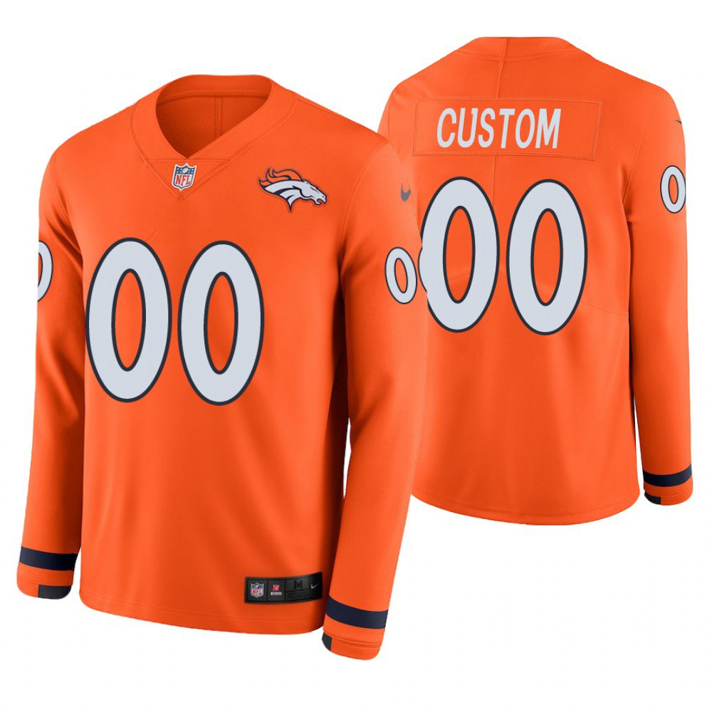 Denver Broncos Custom Name And Number Orange Therma Long Sleeve Stitched Jersey