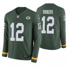 Green Bay Packers #12 Aaron Rodgers Green Therma Long Sleeve Stitched Jersey
