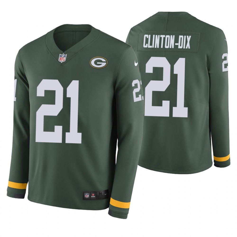 Green Bay Packers #21 Ha Ha Clinton-Dix Green Therma Long Sleeve Stitched Jersey