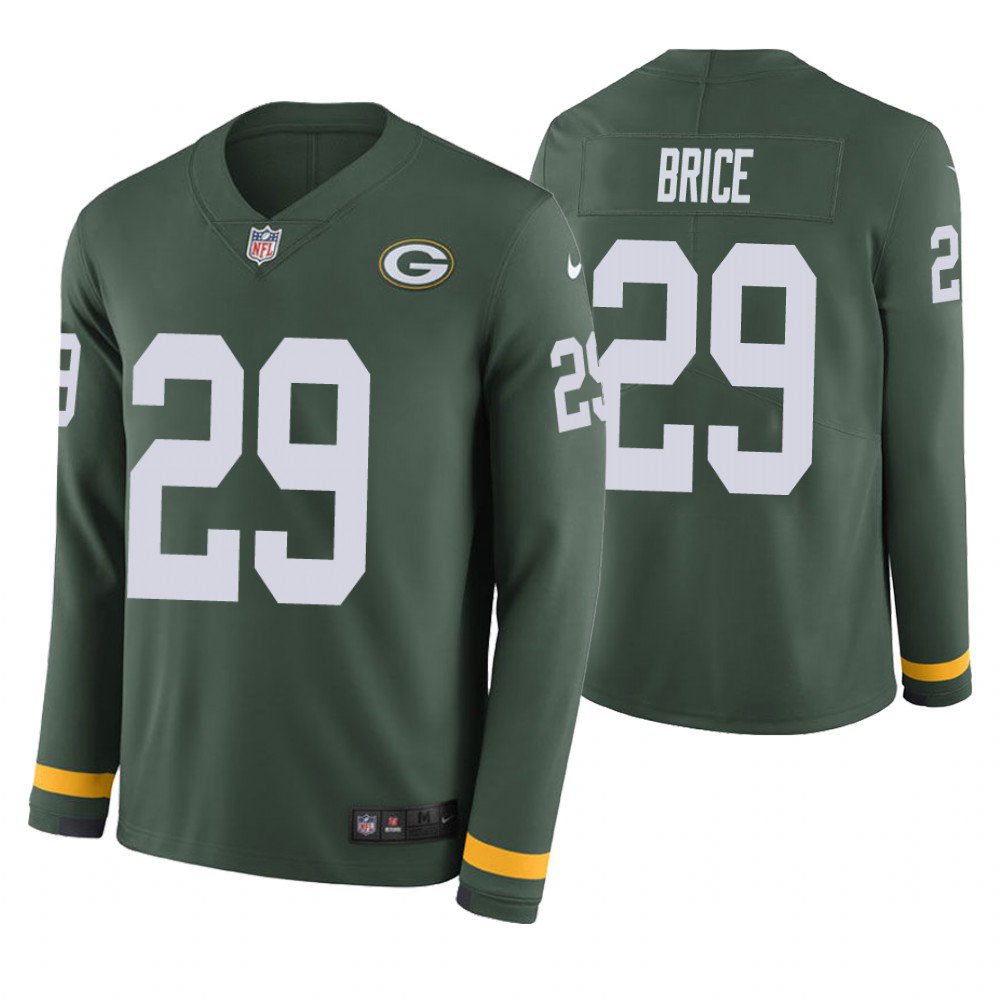 Green Bay Packers #29 Kentrell Brice Green Therma Long Sleeve Stitched Jersey