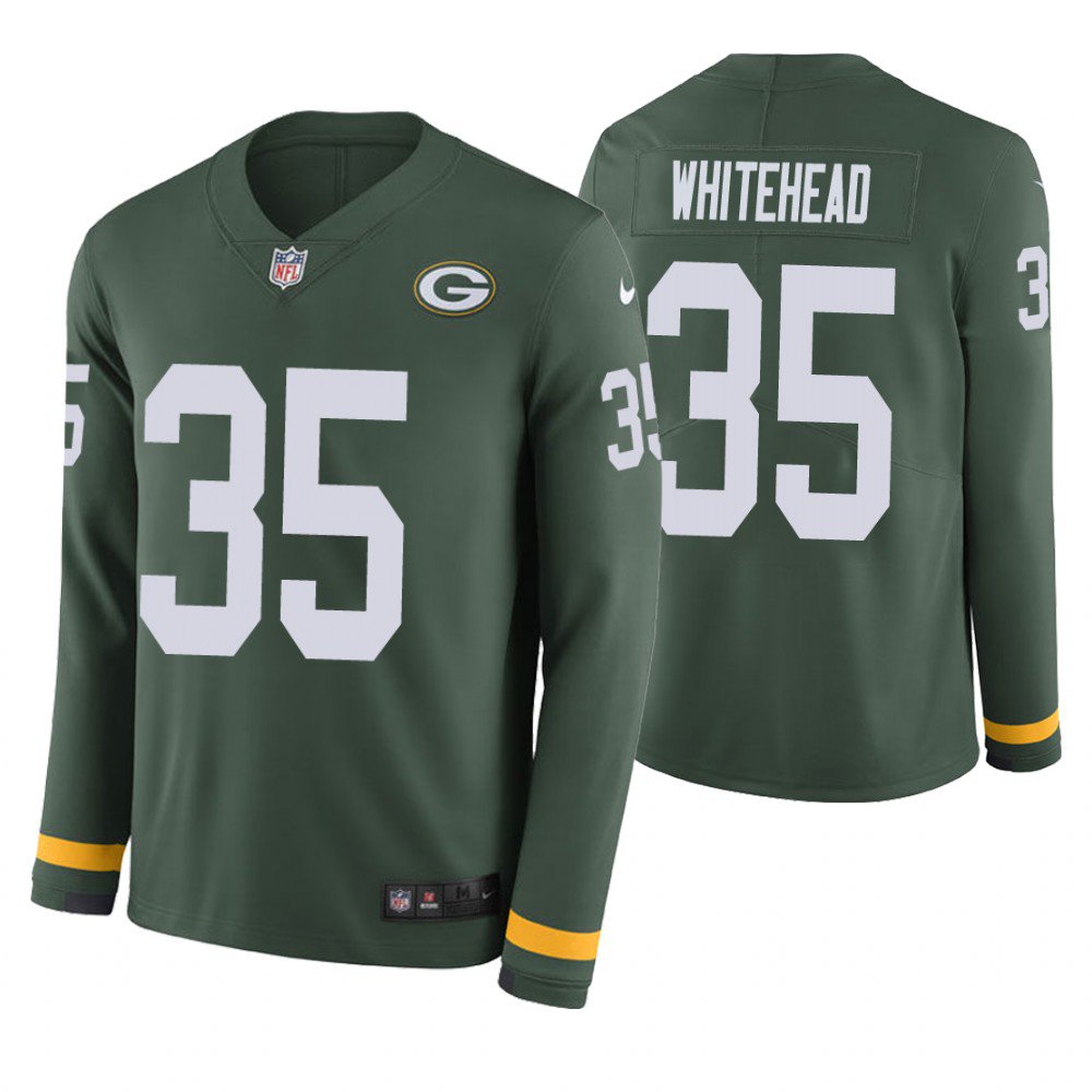 Green Bay Packers #35 Jermaine Whitehead Green Therma Long Sleeve Stitched Jersey