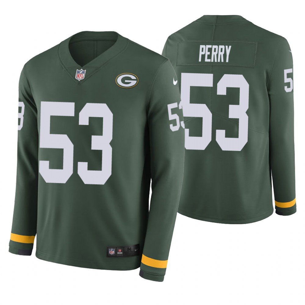 Green Bay Packers #53 Nick Perry Green Therma Long Sleeve Stitched Jersey