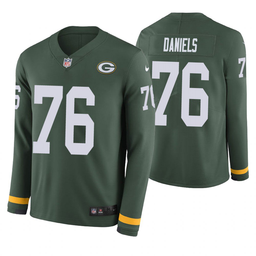 Green Bay Packers #76 Mike Daniels Green Therma Long Sleeve Stitched Jersey