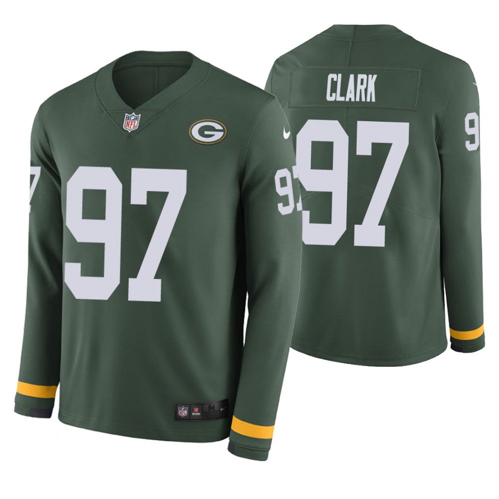Green Bay Packers #97 Kenny Clark Green Therma Long Sleeve Stitched Jersey