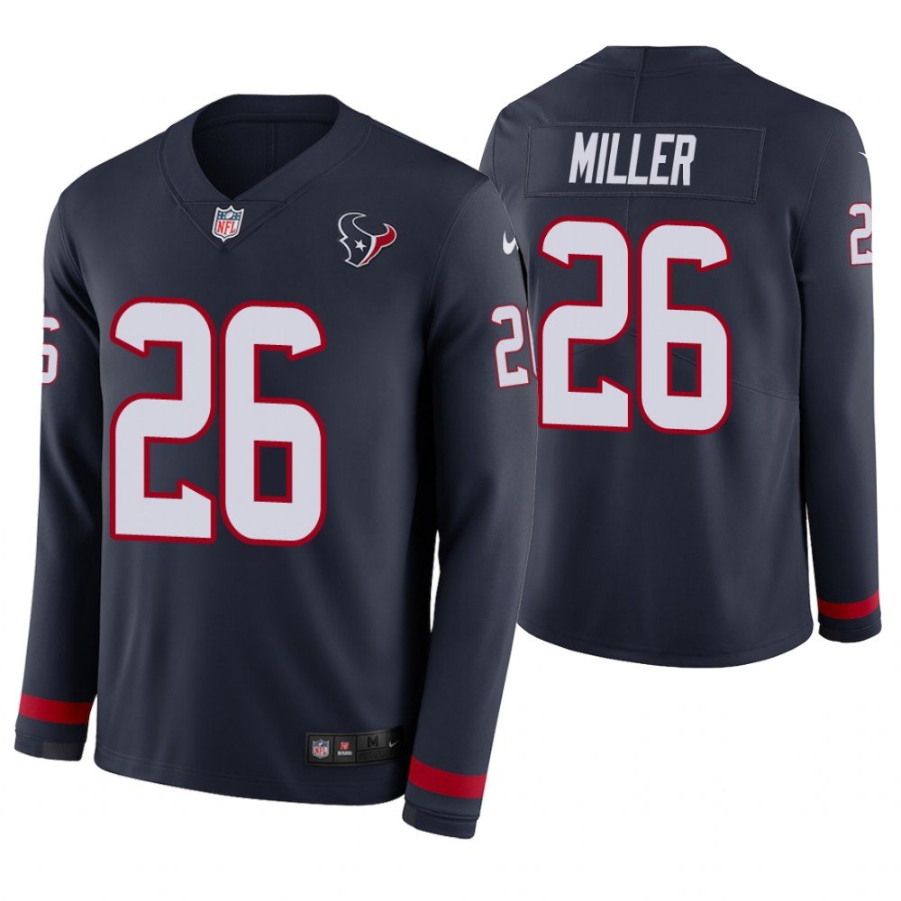 Houston Texans #26 Lamar Miller Navy Therma Long Sleeve Stitched Jersey