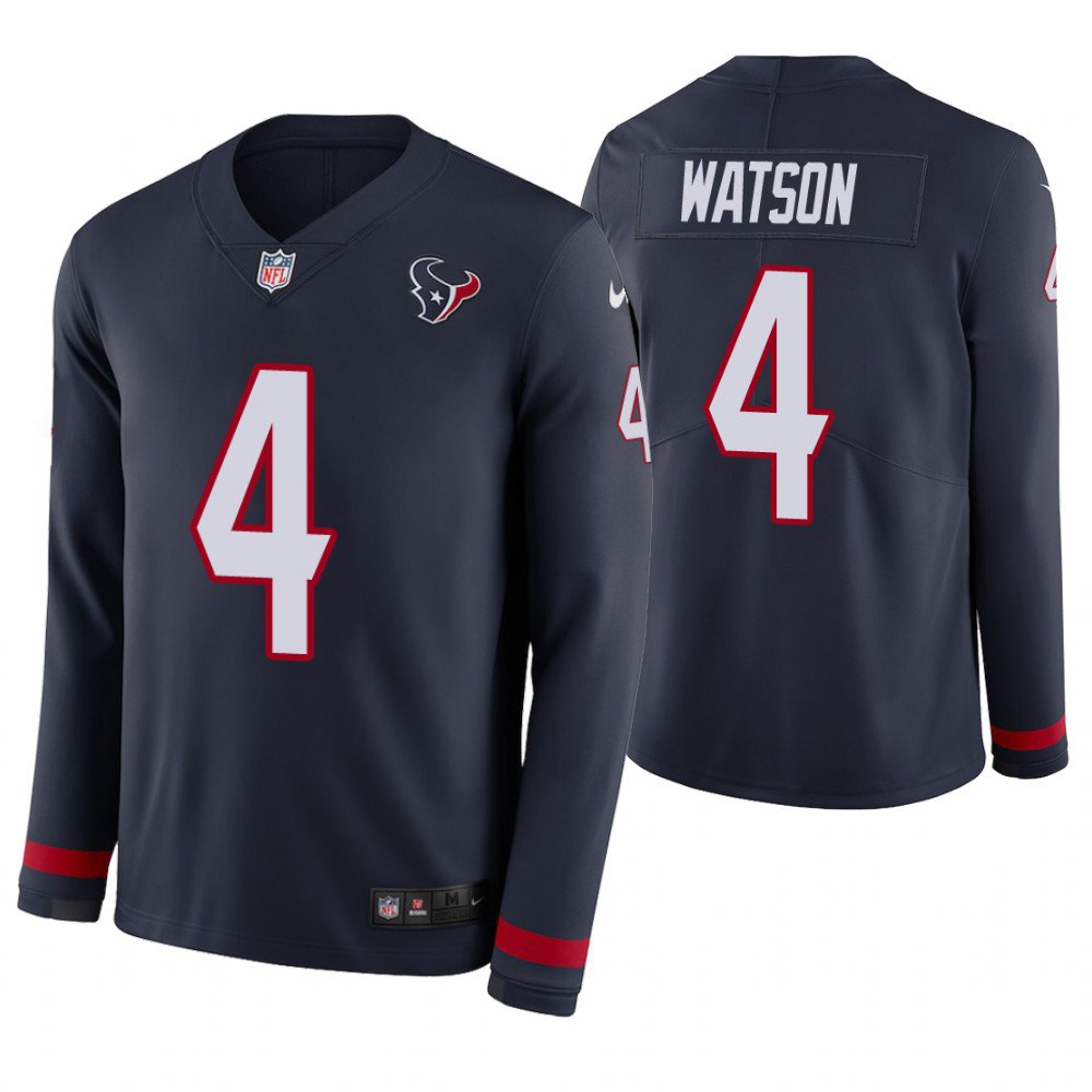 Houston Texans #4 Deshaun Watson Navy Therma Long Sleeve Stitched Jersey