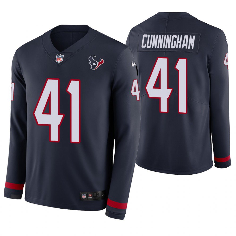 Houston Texans #41 Zach Cunningham Navy Therma Long Sleeve Stitched Jersey
