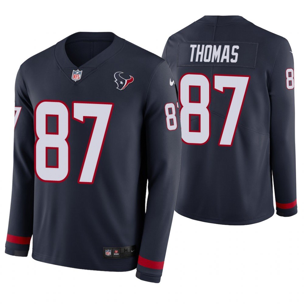 Houston Texans #87 Demaryius Thomas Navy Therma Long Sleeve Stitched Jersey