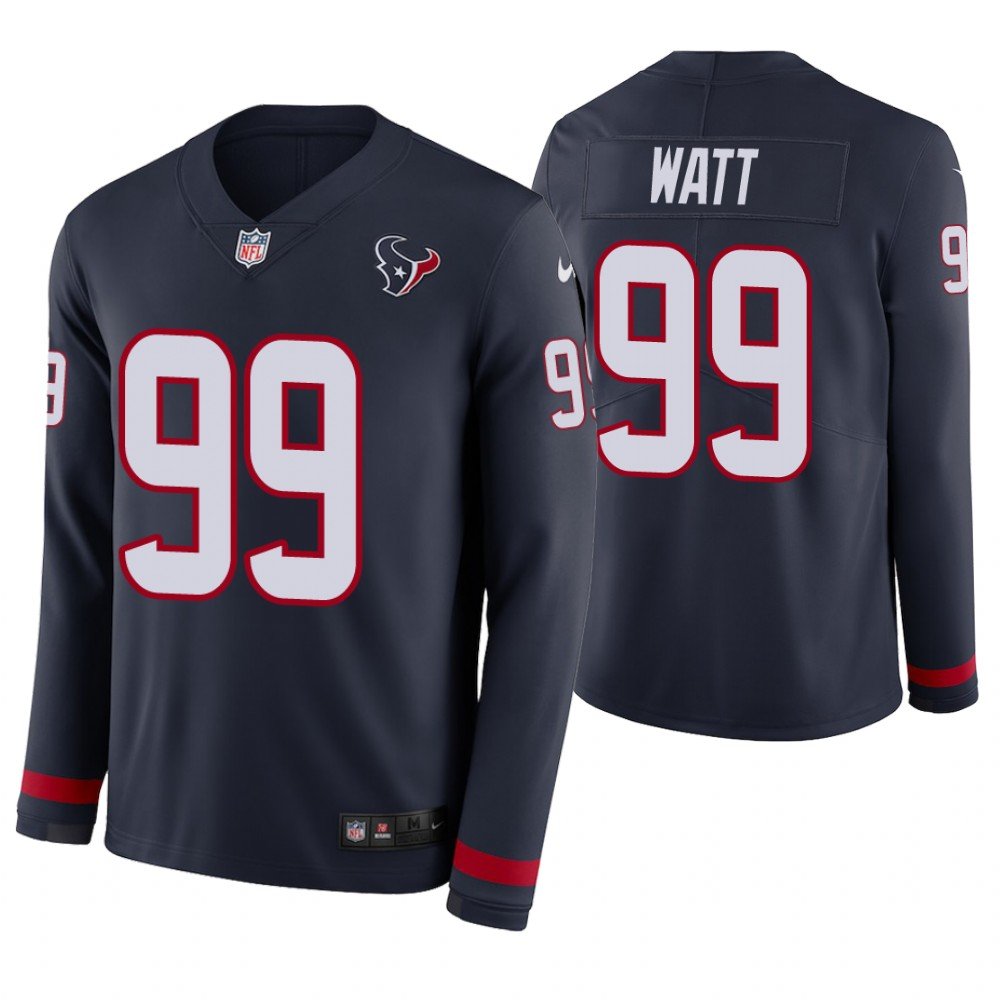 Houston Texans #99 JJ Watt Navy Therma Long Sleeve Stitched Jersey