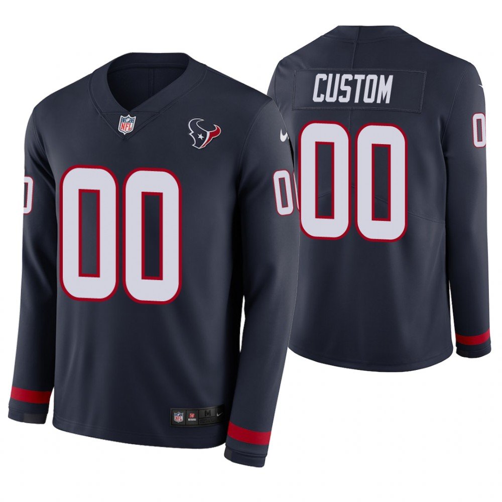 Houston Texans Custom Name And Number Navy Therma Long Sleeve Stitched Jersey