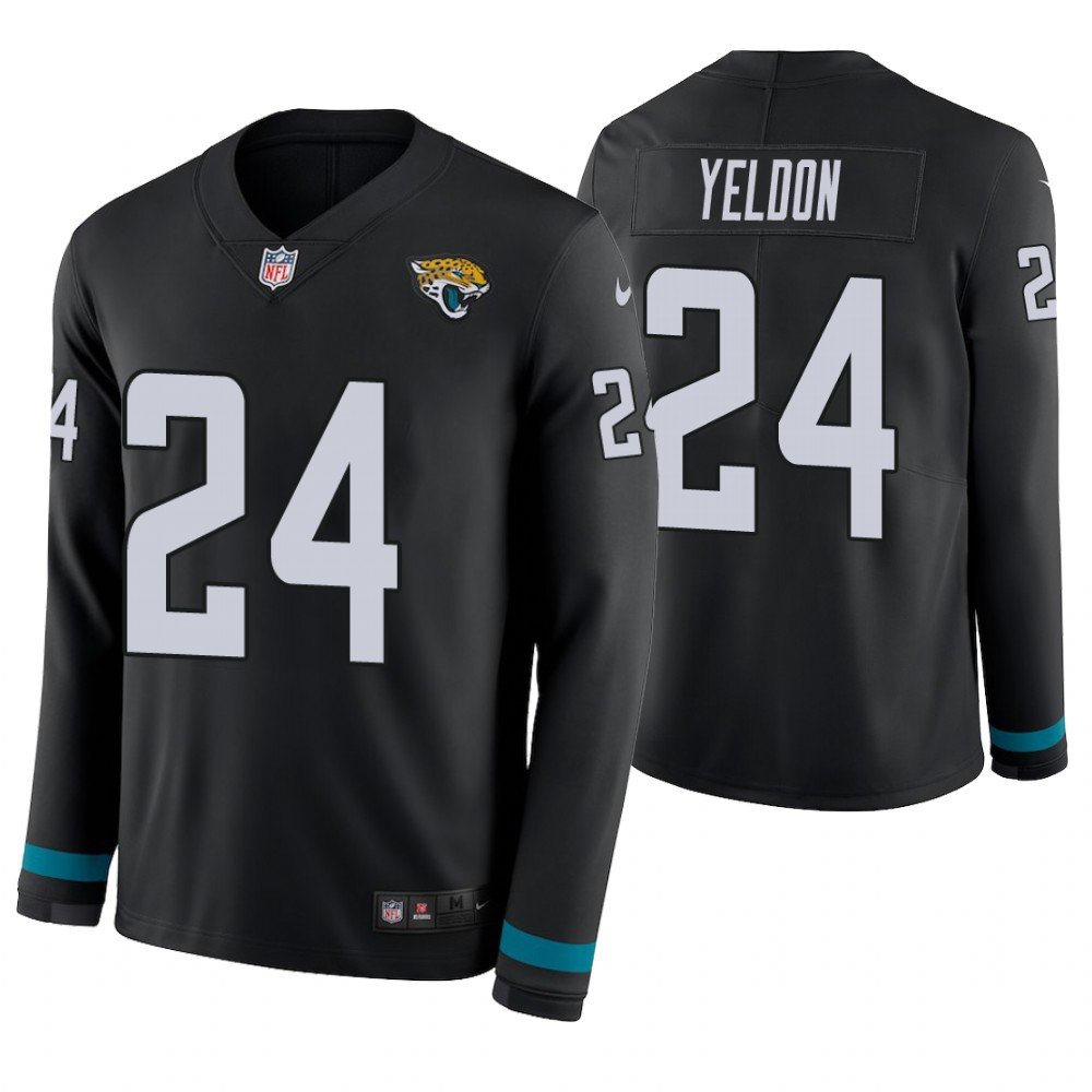 Jacksonville Jaguars #24 T.J. Yeldon Black Therma Long Sleeve Stitched Jersey