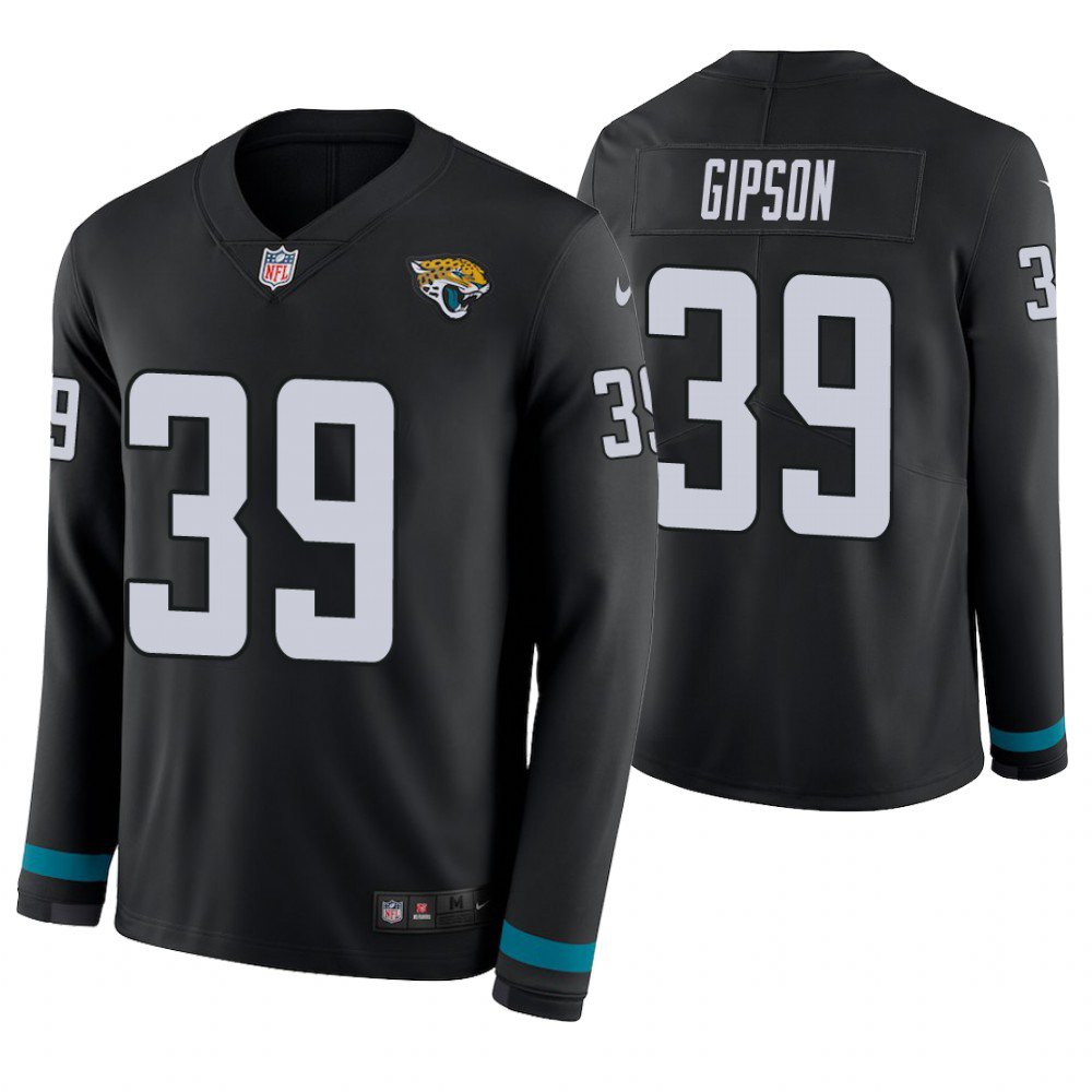 Jacksonville Jaguars #39 Tashaun Gipson Black Therma Long Sleeve Stitched Jersey