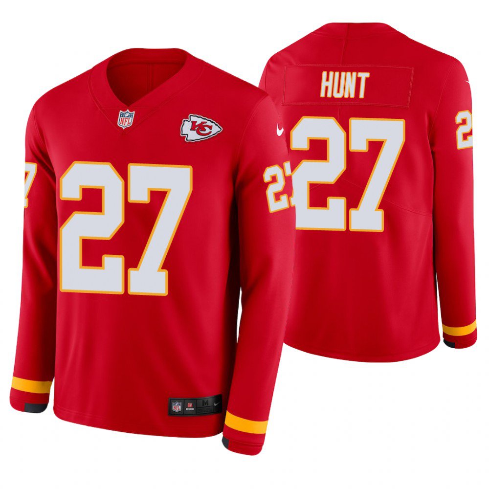 Kansas City Chiefs #27 Kareem Hunt Red Therma Long Sleeve Stitched Jersey