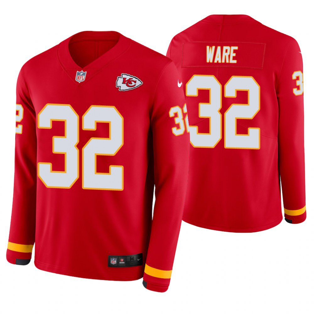 Kansas City Chiefs #32 Spencer Ware Red Therma Long Sleeve Stitched Jersey