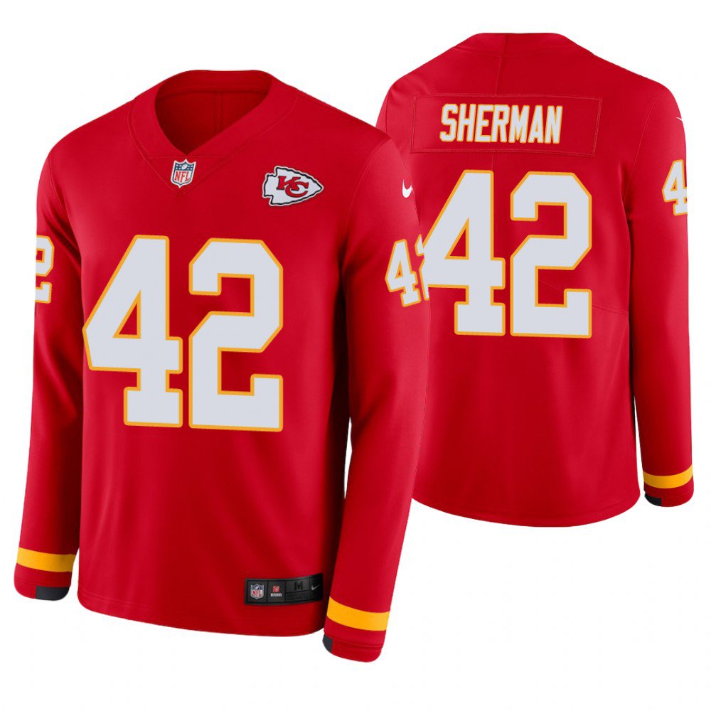 Kansas City Chiefs #42 Anthony Sherman Red Therma Long Sleeve Stitched Jersey