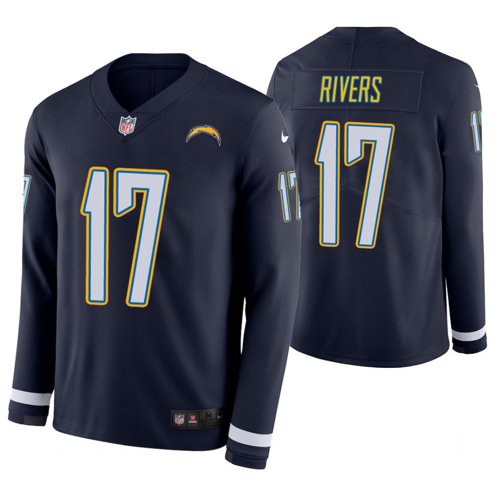 Los Angeles Chargers #17 Philip Rivers Navy Therma Long Sleeve Stitched Jersey