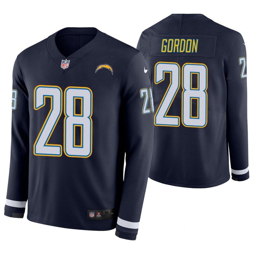 Los Angeles Chargers #28 Melvin Gordon Navy Therma Long Sleeve Stitched Jersey