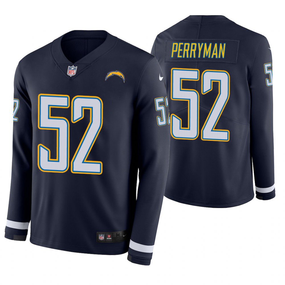 Los Angeles Chargers #52 Denzel Perryman Navy Therma Long Sleeve Stitched Jersey