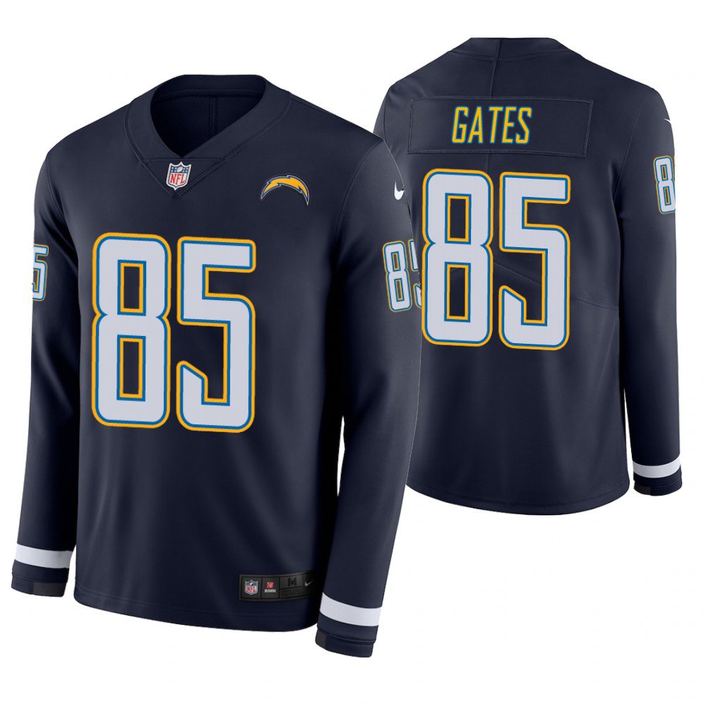 Los Angeles Chargers #85 Antonio Gates Navy Therma Long Sleeve Stitched Jersey