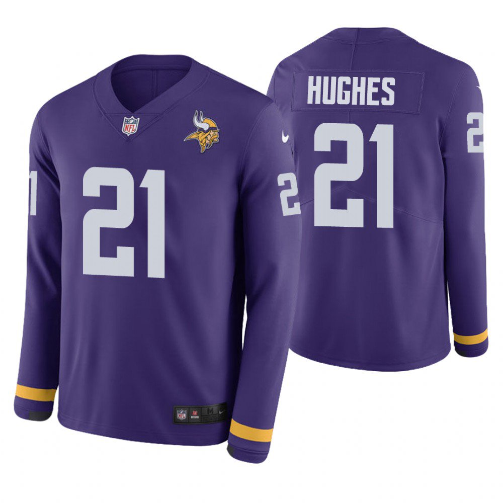 Minnesota Vikings #21 Mike Hughes Purple Therma Long Sleeve Stitched Jersey