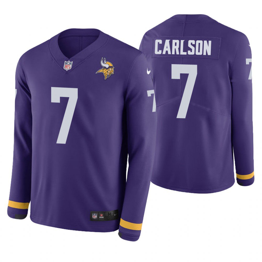 Minnesota Vikings #7 Daniel Carlson Purple Therma Long Sleeve Stitched Jersey